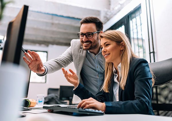 Two business people talking