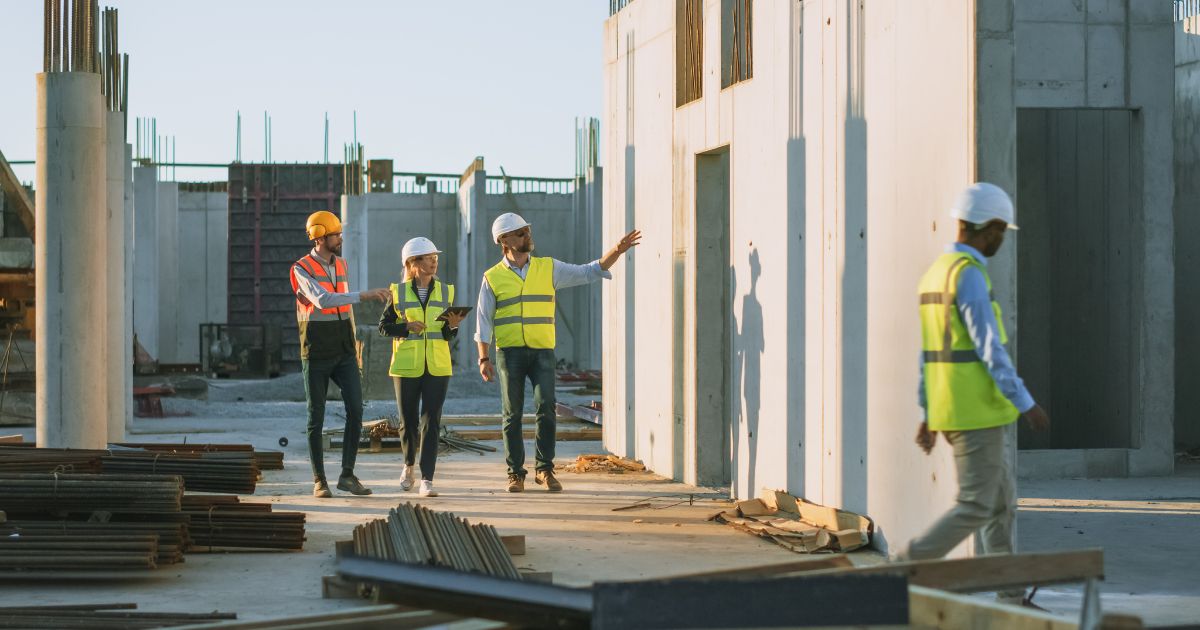 Team of commercial developers on a construction site.