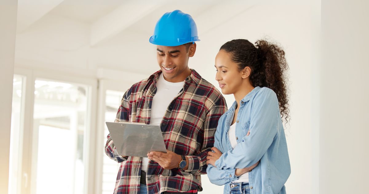 Man and woman planning home renovation project